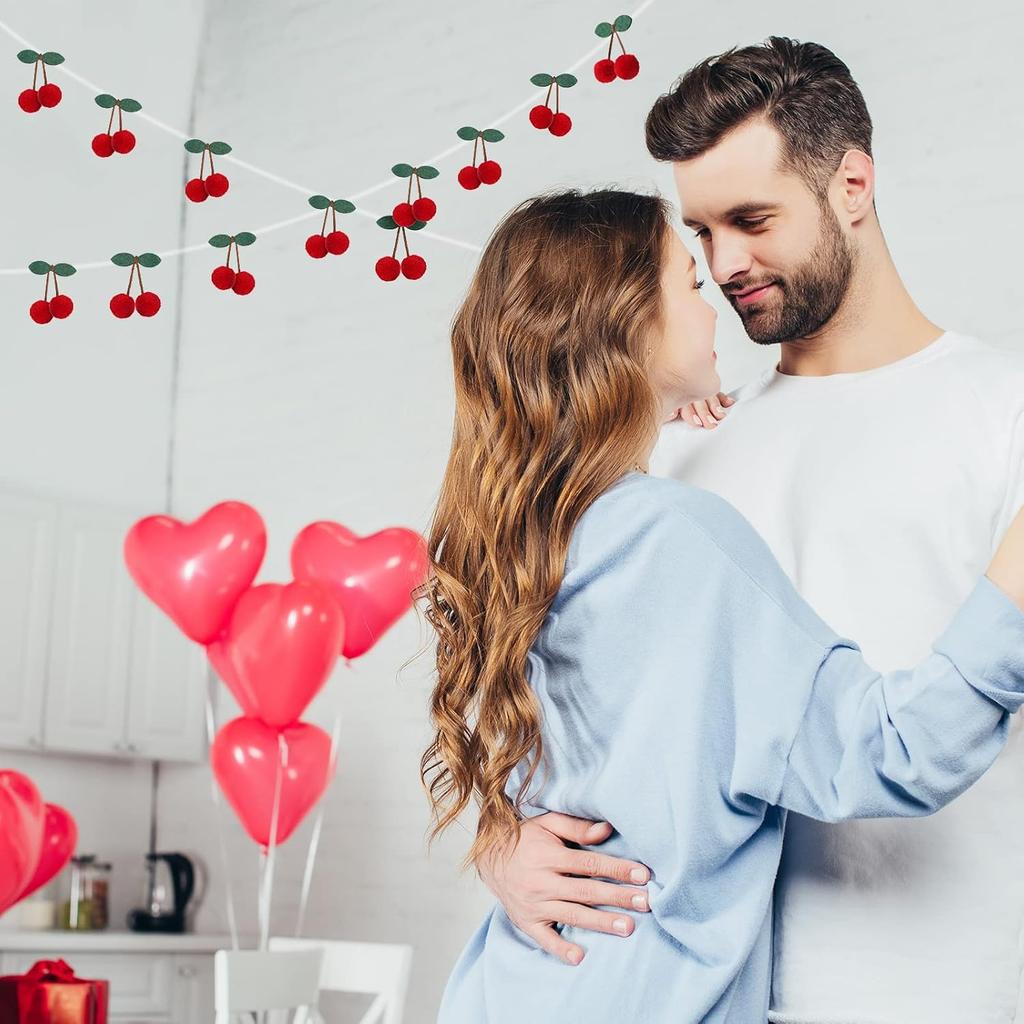 Jexine 3 Pieces Cherry Garland Decor Summer Cherries Party Decoration Pom Pom Felt Bunting Banner 6.6 Ft Colorful DIY Fruit Hanging Ornaments for