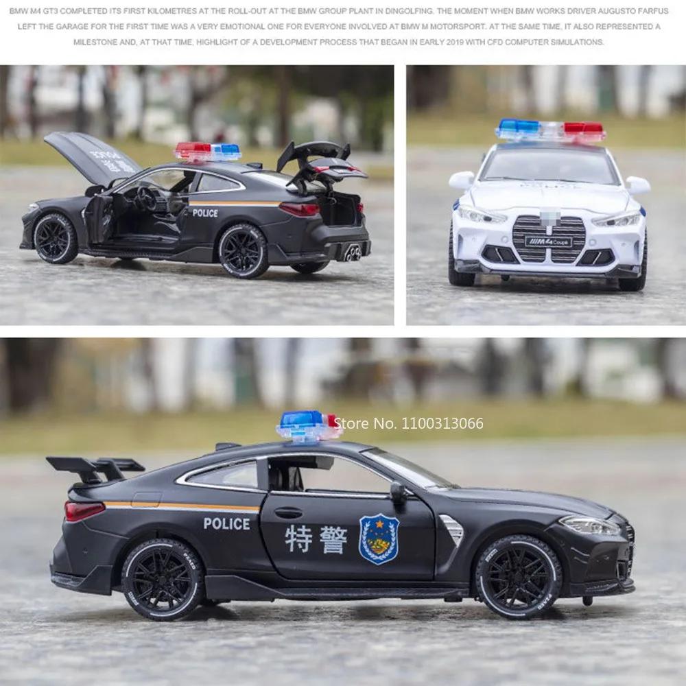 1:32 Metal M4 Police Cars Toy Models Rubber Tire Pull Back Vehicle Light Music Sports Car Miniature Toys Boyfriend Birthday Gift