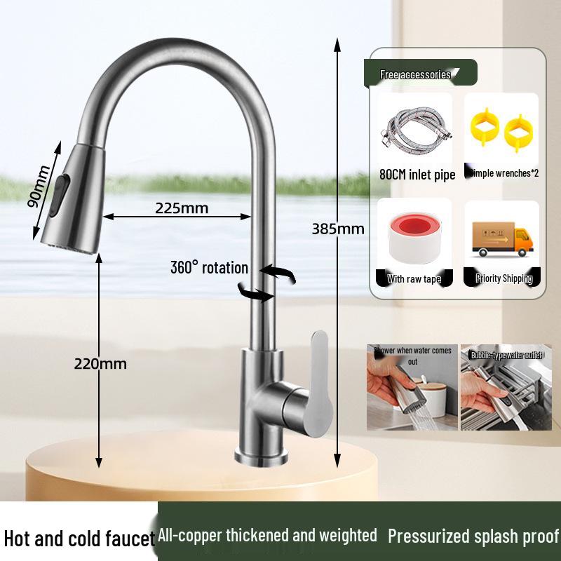 Stainless Steel Anti-Splash Hot & Cold Kitchen Faucet for Vegetable Sink & Washbasin