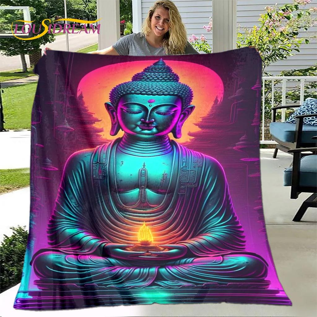 Manta 3D Sakyamuni Buddha Guanyin Bodhisattva budismo fe religión manta suave para el hogar orar dormitorio camas funda de sofá