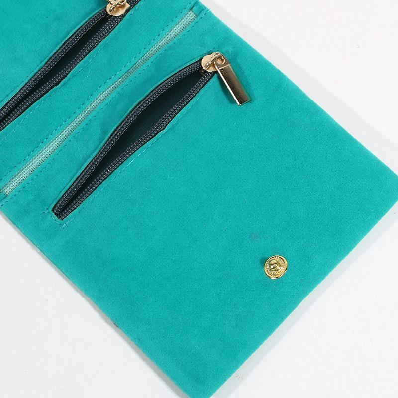 Velvet Jewelry Pouch Double Compartment Snap Zipper Bag For Necklace Earrings Bracelet Travel Gift Packaging Storage