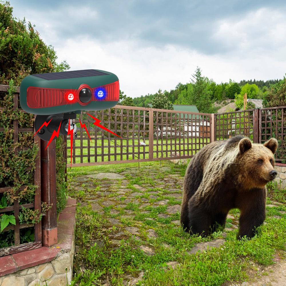 Solar Ultrasonic Animal Repellent: Infrared Sound & Light Alarm to Deter Wild Boars & Weasels