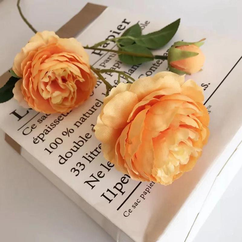 3 Heads Rose European Silk Artificial Peony Flower For Home Wedding Wall Decors