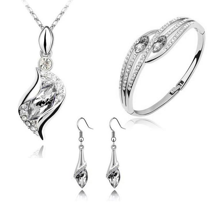 Nouvelle Mode Cristal Collier Bracelet Boucles d'Oreilles Zircon Ensembles pour Femmes Conjuntos De Joyeria
