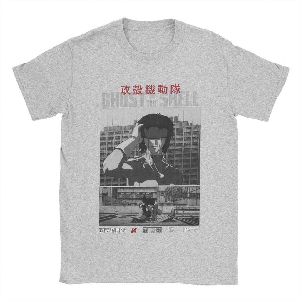 Vintage Major Motoko Kusanagi Ghost In The Shell T-Shirt for Men Pure Cotton T Shirt Anime Short Sleeve Tee Shirt Big Size Tops