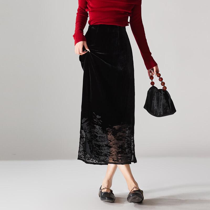 SOFSIL Women s Black Mulberry Silk H-Line Skirt XL