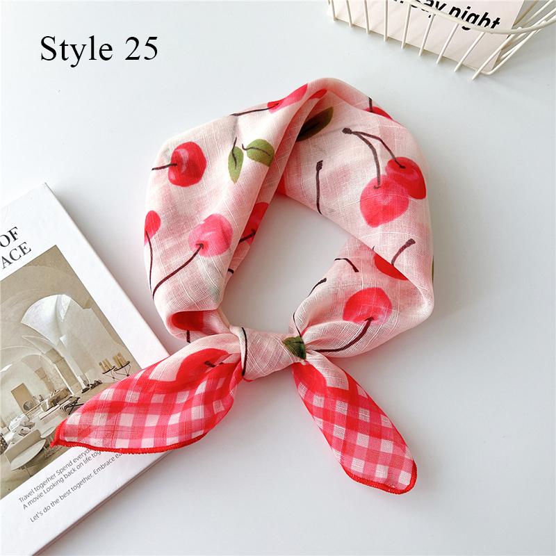 Korean Floral Printed Head Scarfs Women Bandanna Floral Pattern Summer Scarf Cotton Square Neck Scarf Shawl Headband Neckerchief