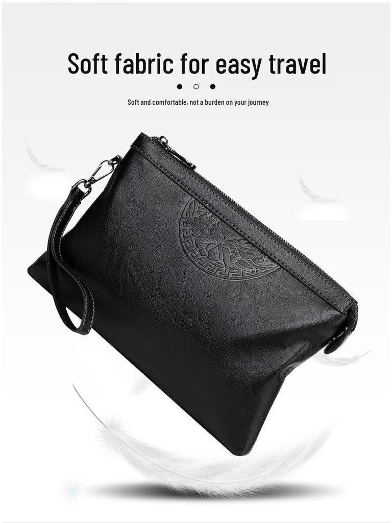 Men's Cross-Border Fashion Zipper Clutch: Large Capacity, Textured Handbag for Business & Portability.