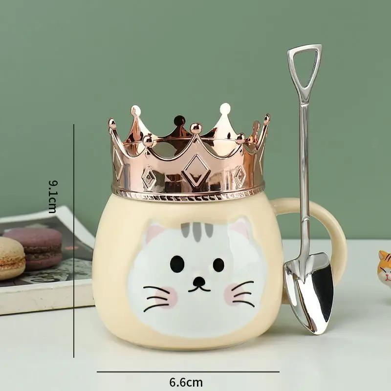 Hrnček s držákem na mobilní telefon ve tvaru korunky, Kreslený keramický hrnek s kočkou, Vysoce hodnotné dívčí sklenice na vodu, Dárkové nápojové nádobí