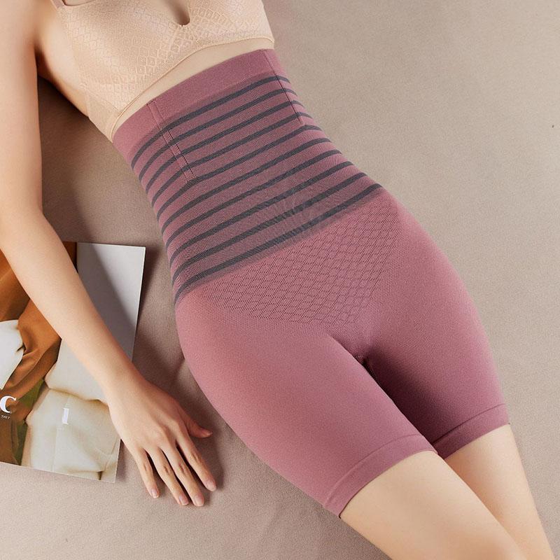 Striped High Waisted Abdominal Contraction Hip Lifting Pants Waistband Shaping Underwear Women's Safety Short Pants