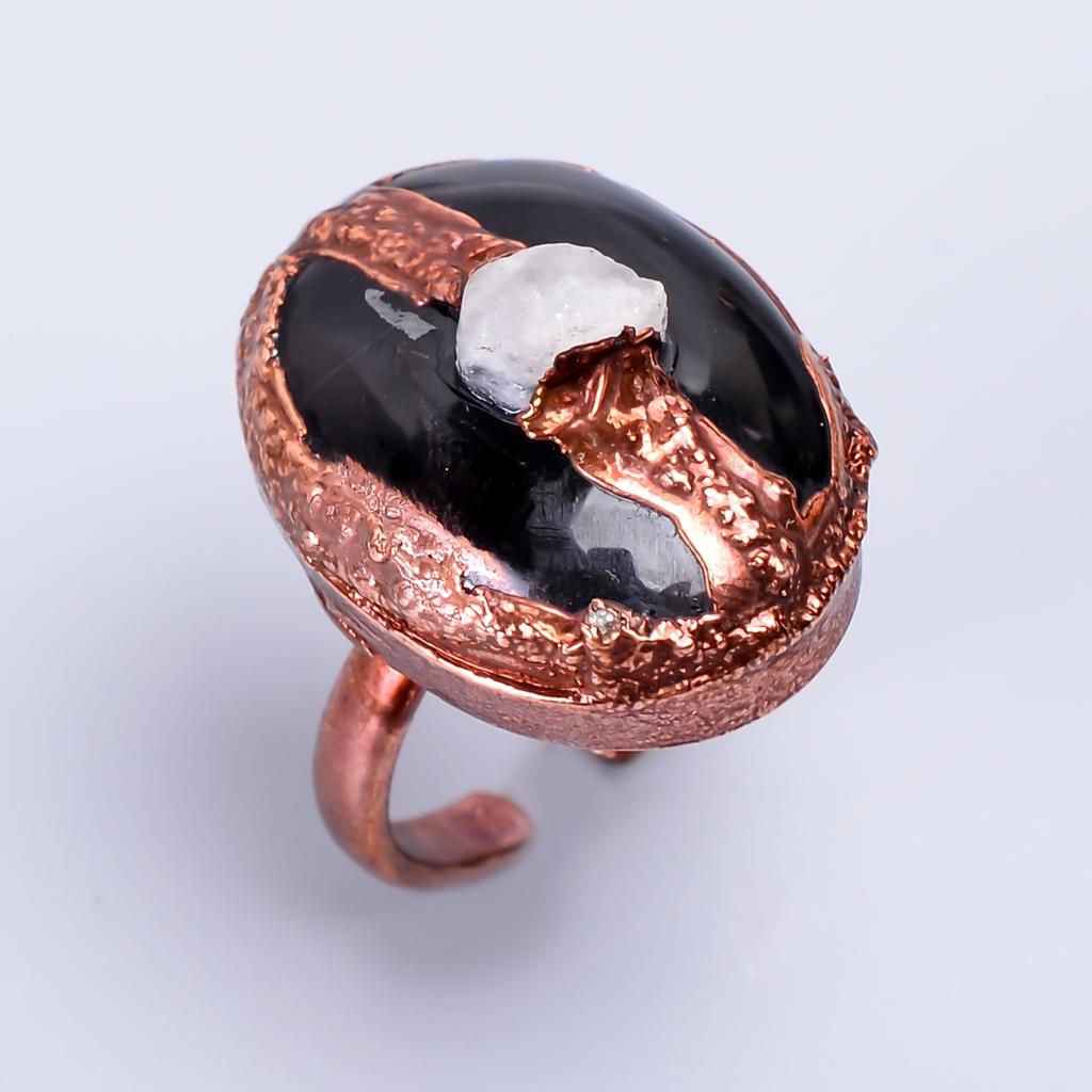 Black Onyx Gemstone Copper Eternity Statement New Electroformed Anniversary Ring V-55