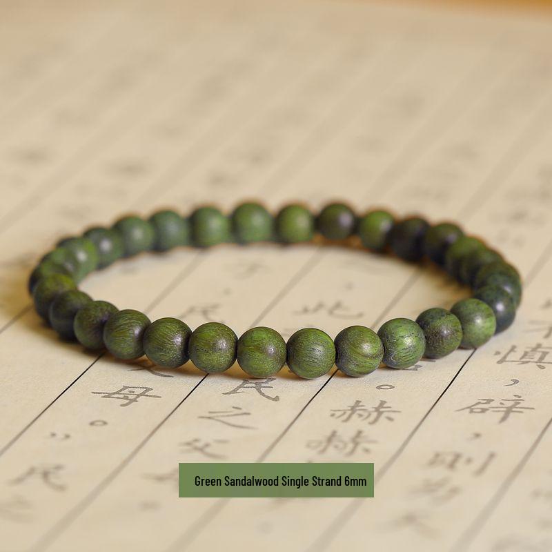Green Sandalwood Bead Bracelet - Ethnic Style for Men and Women, Single Strand