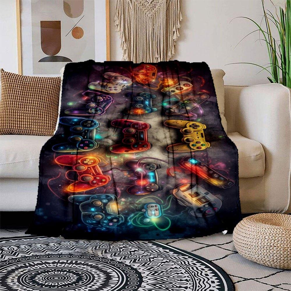 

Vibrant Gaming Controllers Wall Art Decor Blanket Flannel Throw Blanket for Sofa, Bed, Travel, Camping, Office, Couch, Chair, And Bed Gift 150x180cm