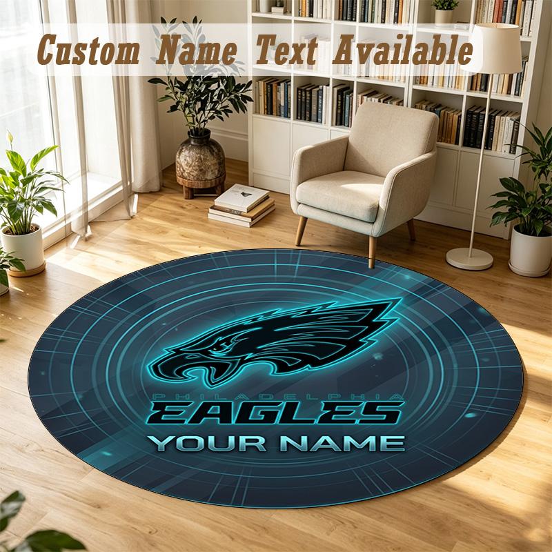 Round Rug Custom NamePhiladelphia Eagles Pattern Non Slip Carpet Home Floor Decor