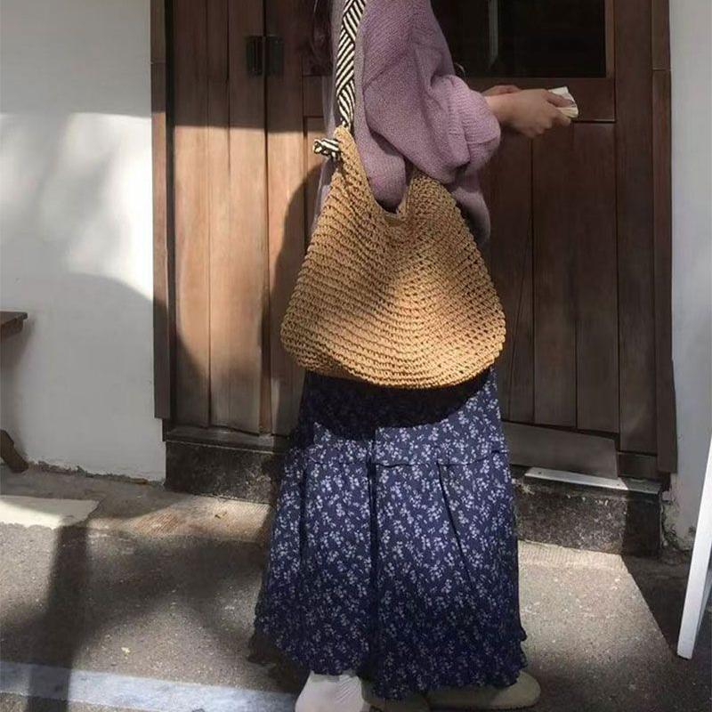 Gentle Vintage Cottagecore Floral Midi Skirt for Women - High-Waist Purple Tiered Cake Long Skirt