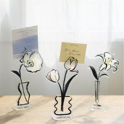 Cute Flower Vase Shape Acrylic Flower Memo Clip Desk Ornament Stand  Office Desk Accessory