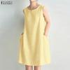 ZANZEA Women Casual Round Neck Solid Color Summer Sleeveless Dress