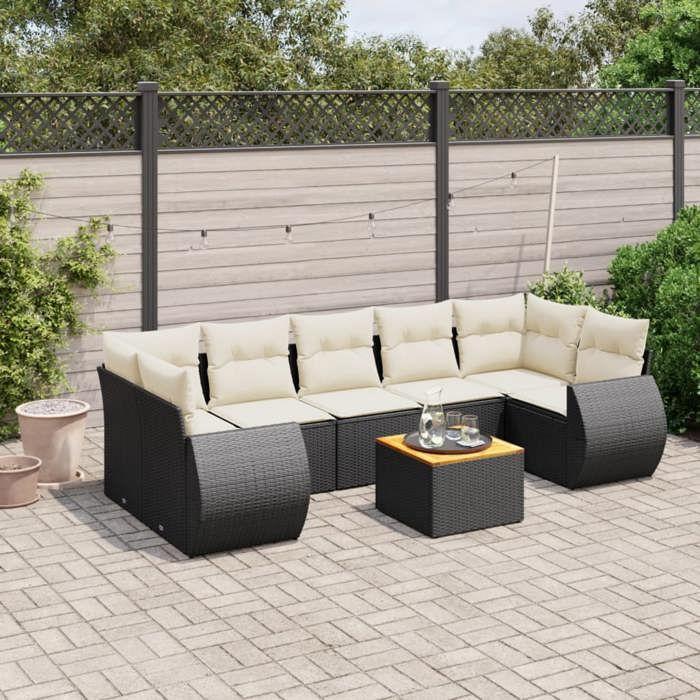 VidaXL Salon de Jardin avec Coussins 8 pcs, Canapés de Terrasse, Ensemble de Meubles de Patio, Mobilier d'Extérieur, Noir 3224915