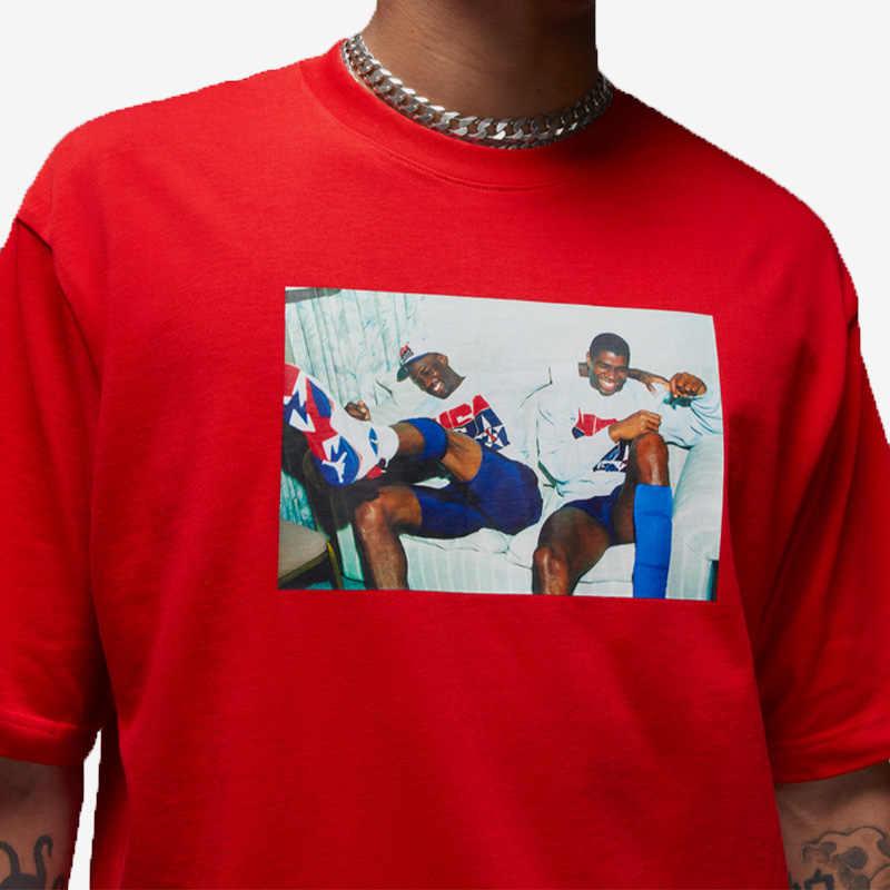 Jordan T Shirts Men's Red Crew Neck Moderate Straight Fit DR2951-657