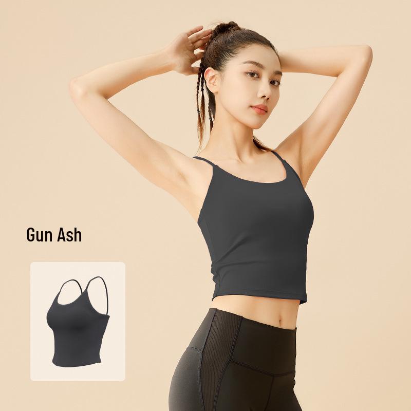 Women's High-Impact Shockproof Strappy Sports Bra - Anti-Sag, Backless Design with Chest Pads for Summer Fitness & Yoga.