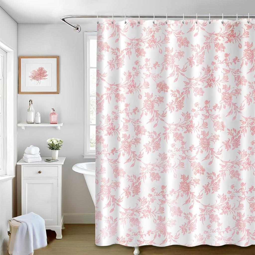 Blue Shower Curtain,Cotton Floral Cottagecore,Elegant Floral Fabric Shower Curtain Machine Washable Waterproof Bathroom Decor