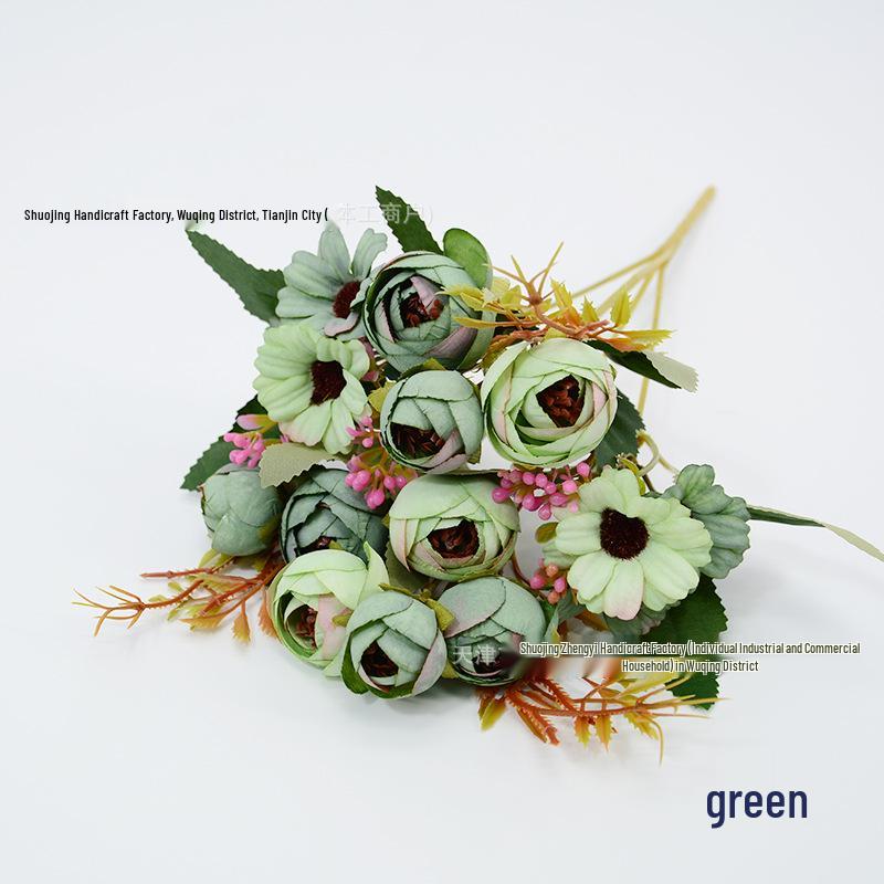 Autumn Colored 9-Head Artificial Tea Rose Bouquet for Wedding & Table Decoration