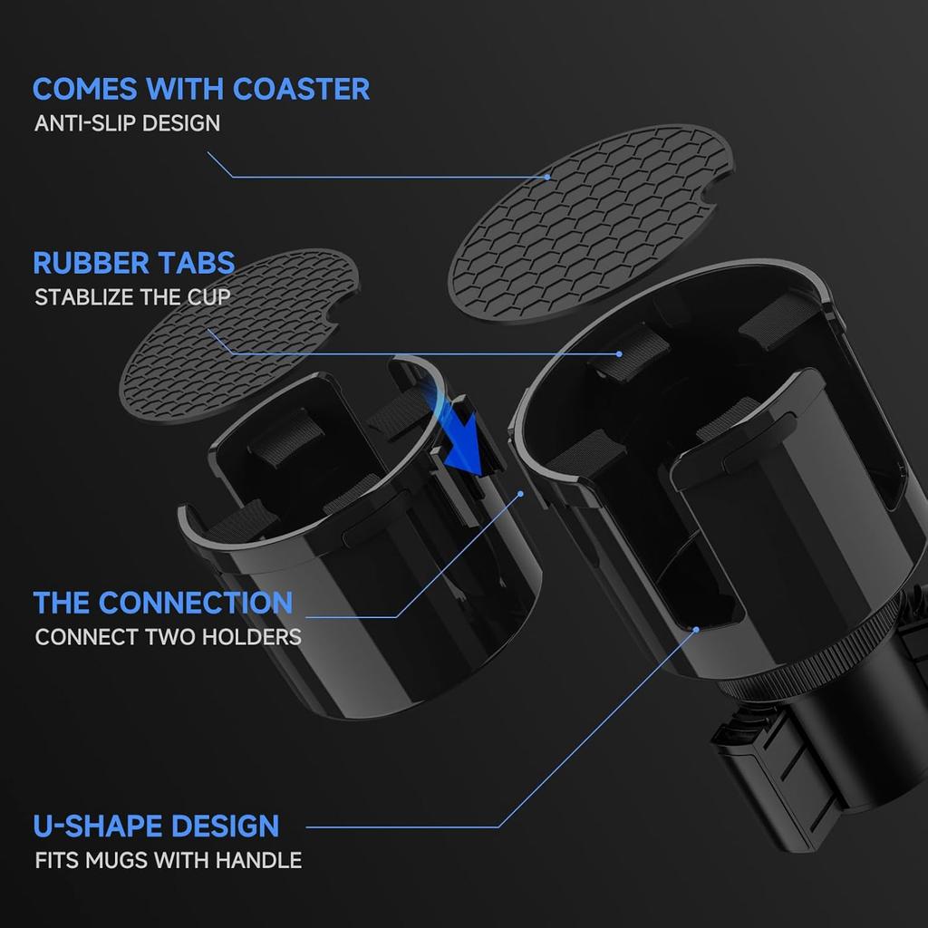 DYLEN Car Cup Holder Expander, 2 In 1 Cup Holder Adapter Extender For Car With Expandable Ert, Fits Yeti, Hydroflask And Other Large Water Bottles &