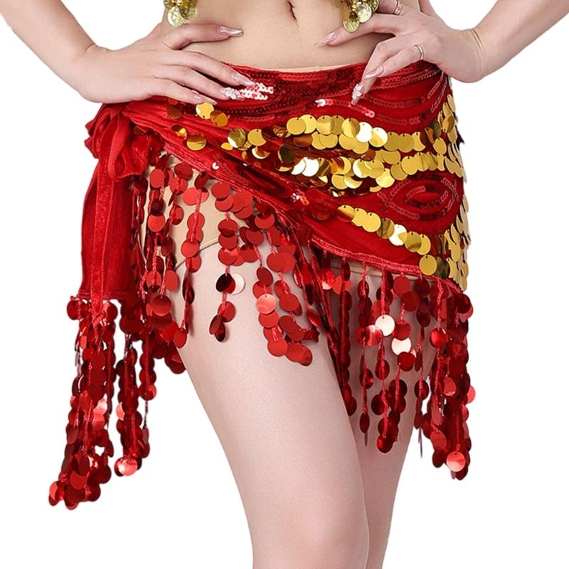 Sequins Wrap Skirt Belly Dance Hip Scarf Wrap Sparkles Mini Skirt Raves Festival Outfit Halloween Costume for Women Girls
