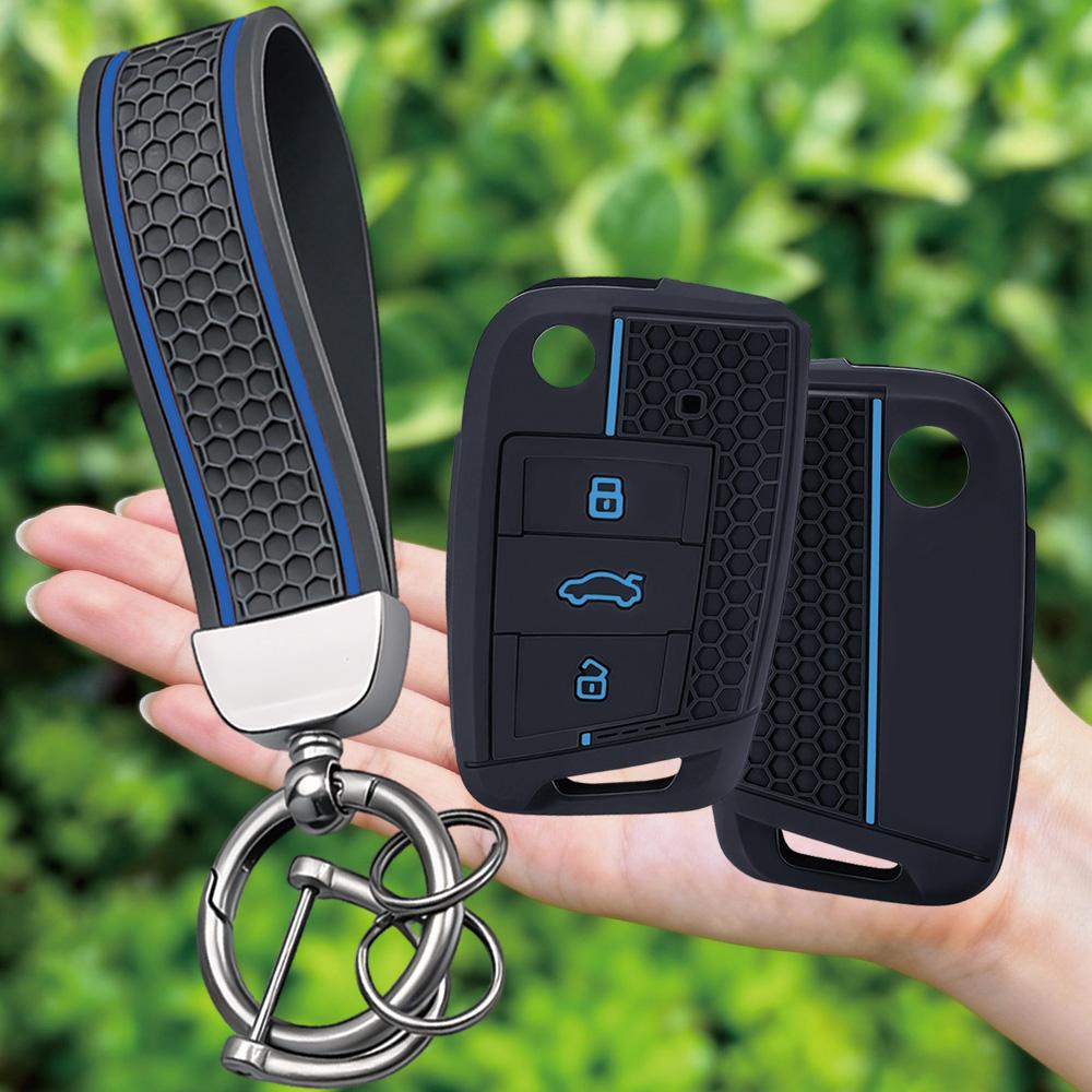 New Keychain Silicone Car Key Case Cover for Volkswagen VW Golf 7 MK7 Tiguan Mk2 for Skoda Octavia 3 A7 Kodiaq 2017-2021 SEAT