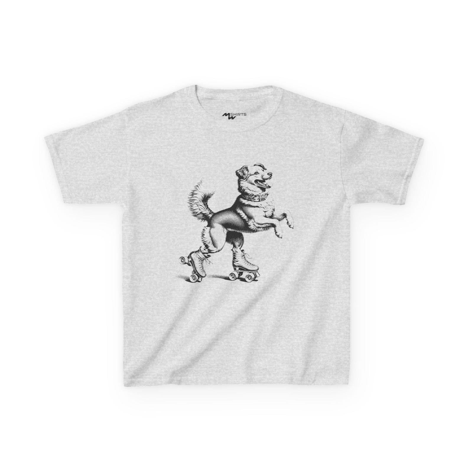 Whimsical Dog Roller-Skating Kids Tee: Fun Cartoon T-Shirt XL