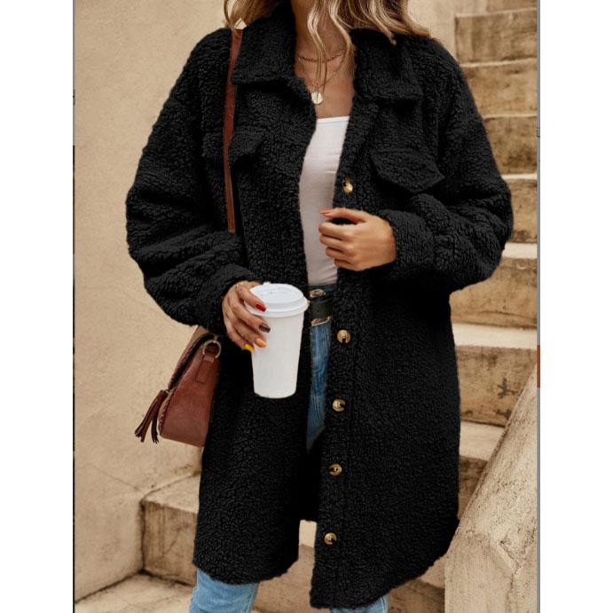 Dámské podzimní zimní fleecové silné bundy Módní volný ležérní kardigan Teplé dlouhé kabáty Kancelářské dámy Dojíždění Kabáty