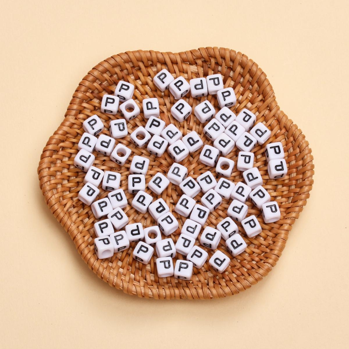 

Квадратные 5,5 мм ожерелья, браслеты, акриловые аксессуары для изготовления ювелирных изделий, 100 шт., свободные бусины-разделители, 26 букв, бусины, подвески, белый, черный P