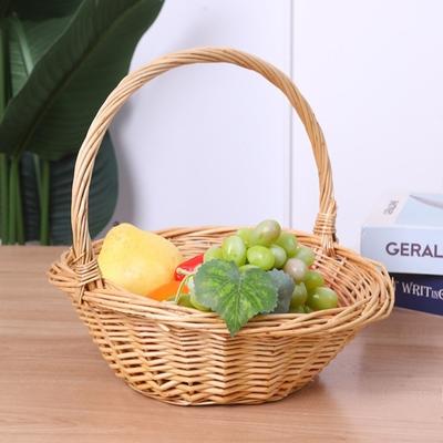 Portable Handheld Rattan Woven Basket Handwoven Decorative Fruit Storage Basket Multi-functional Picnic Basket Kitchen Organizer