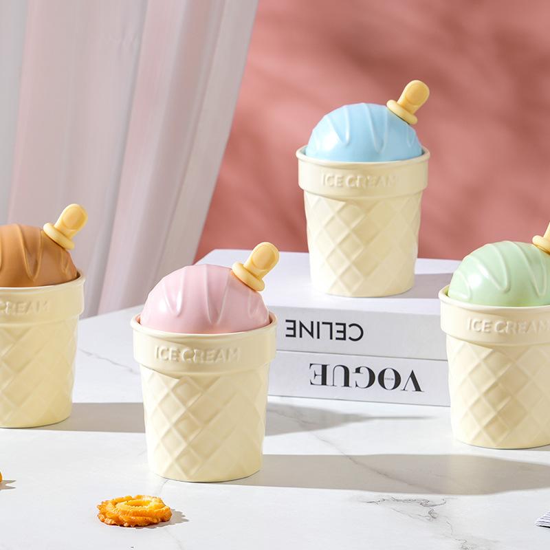 Macaron Ice Cream with Lid Scoop Ceramic Cup Personalized Creative Small Gift Mug Cute Children's Water Cup for Home Use