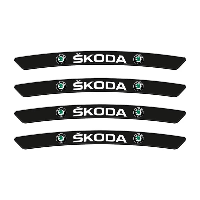 4Pcs Car Logo Rims Stickers Wheel Eyebrow Decor Decal For Skoda Octavia Fabia Superb Roomster Kodiaq Led Luggage Car Accessories agu233