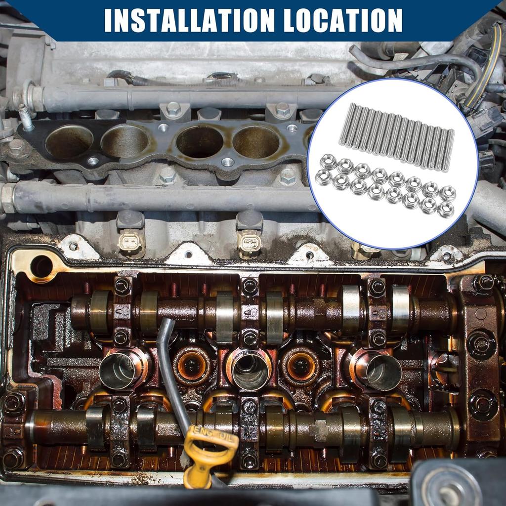 Stainless Steel Exhaust Manifold Bolt Stud Hardware for Ford 4.6 5.4 Liter V8 2 Manifolds/Front/Durable / 16 Pcs
