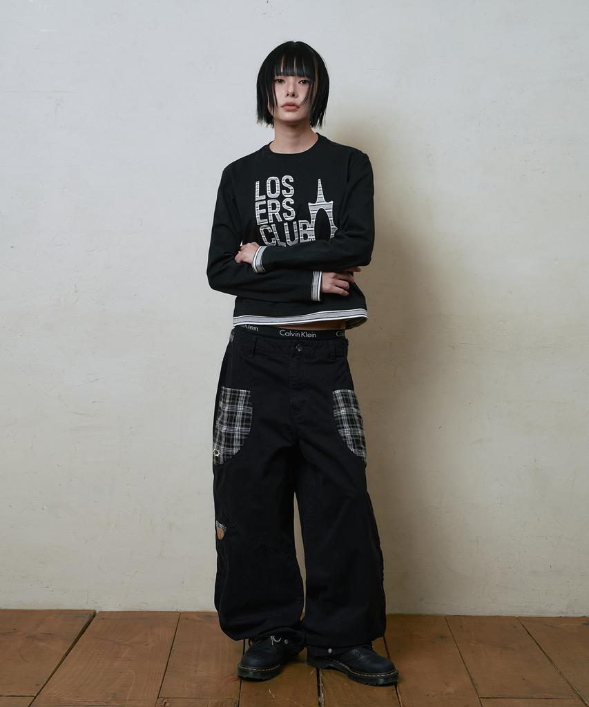 Lujeoseukeulleob Logo Layered Long Sleeve T-Shirt Black