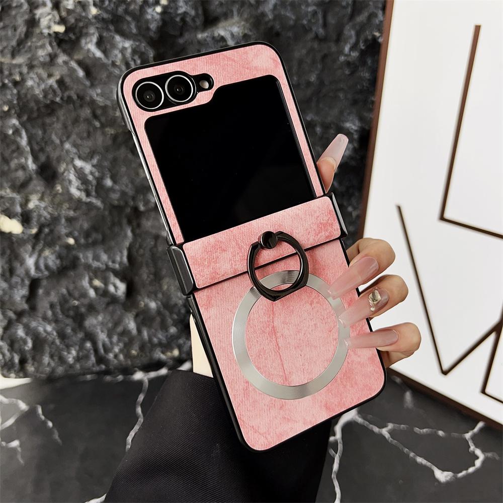 

Luxury Ring Stand For Magasfe Magnetic Phone Case for Samsung Galaxy Z Flip 7 6 5 zflip 3 4 Wireless Charging Fabric Back Cover For Galaxy ZFlip 5