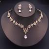 Exquisite Dangle Earrings and Necklace for Women Elegant Jewelry Set Flower Design Shining Rhinestone Necklace Set Wedding
