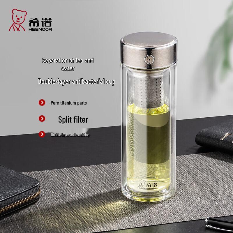 

Heenoor Double-Layer Titanium Antibacterial Glass Tea Tumbler