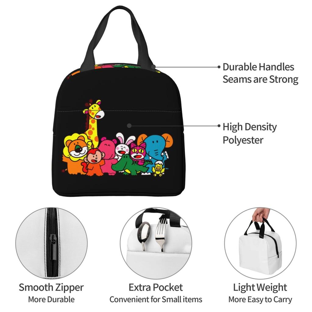 Tabekko Animal Isolierte Lunchtasche mit Verschluss, Schwarz, Bento-Box, Isoliert, Kühltasche mit Reißverschluss, Kompakt, Weiche Kühltasche, Tragetasche/Öko-Tasche