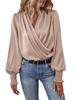 Elegant Women's V-Neck Lantern Sleeve Solid Color Shirt