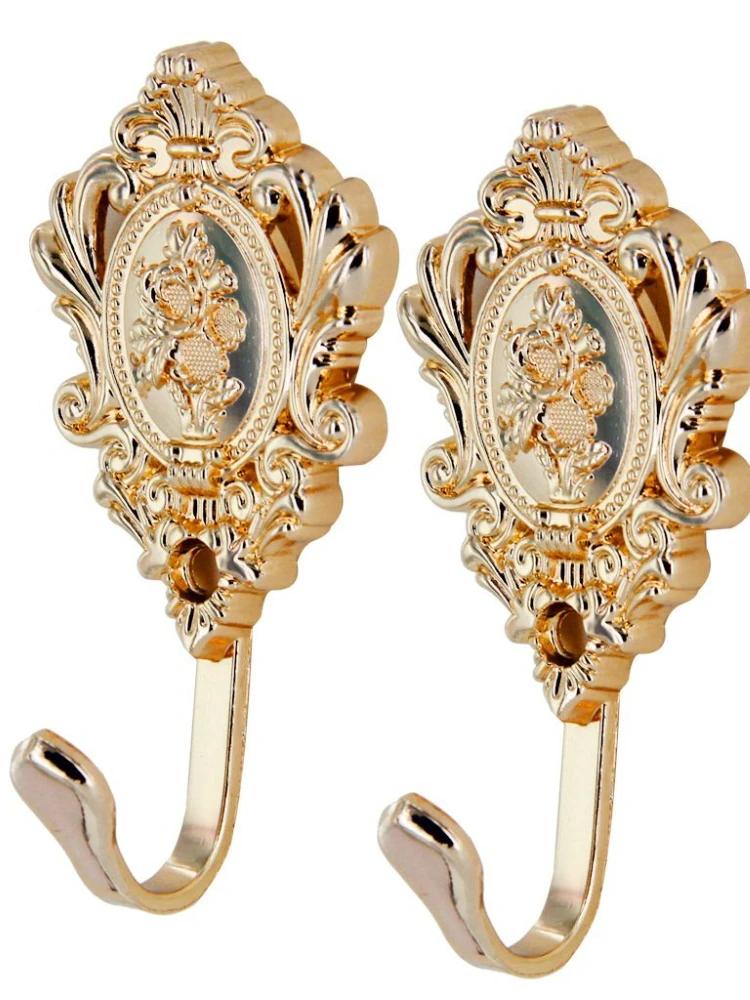 2 Stück/1 Satz Vintage Legierung Vorhang Raffhalter Wandhaken Bindebänder Haken Rosenmuster Vorhang Dekoratives Zubehör