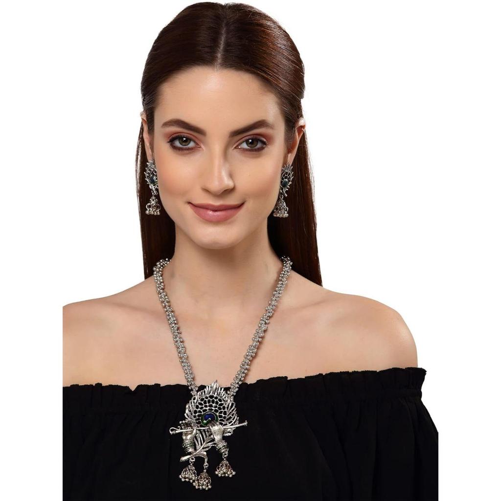 Latest Stylish Design Fancy Traditional Oxidised Silver Necklace Jewellery Set for Women