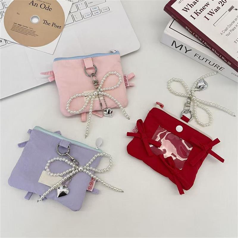 Cute Bow Card Holder Coin Purse Storage Bag Photocard Holder Idol Photo Display Storage Protect Cover Keyring Pendant Bag Charms