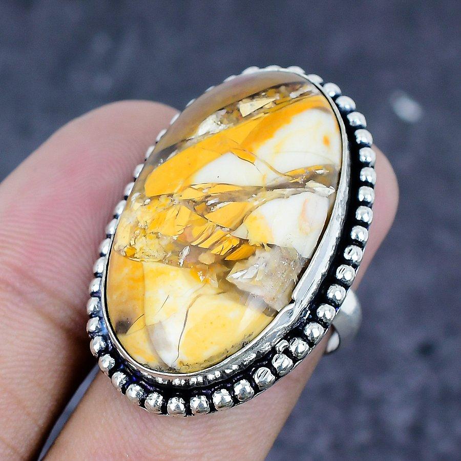 Naturlig Breccierad Mookait 925 Sterlingsilver Smycke Ring Storlek 7 O7i31