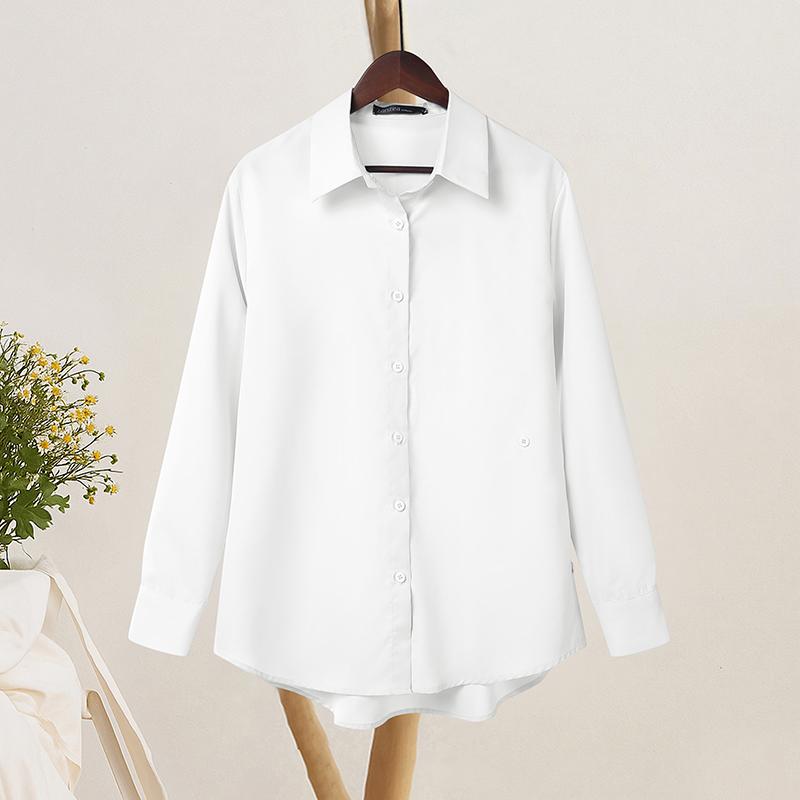 ZANZEA Women Casual Turn Down Collar Solid Color Loose Long Sleeve Blouse