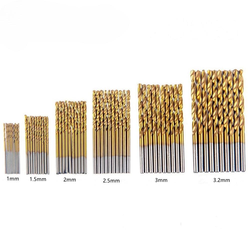 60Pcs/set Titanium-plated Twist Drills Drill Bits, Open-hole Drilling Straight Drilling Round Shank Small Twist Drill Combination