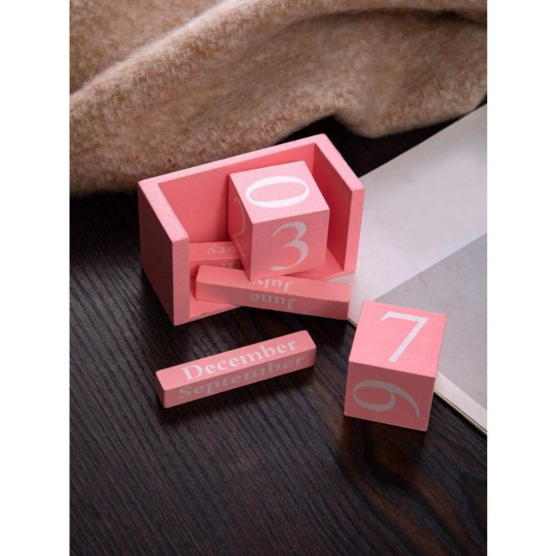 1pc Minimalist Pink & White Diy Wooden Calendar, Desktop Decorative Crafts For High-End Home Decoration Back To School, Back To School