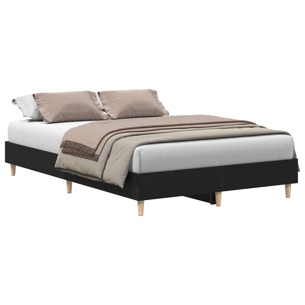 Bed Frame Black Oak Effect 193 X 143 X 25 Cm Engineered Wood